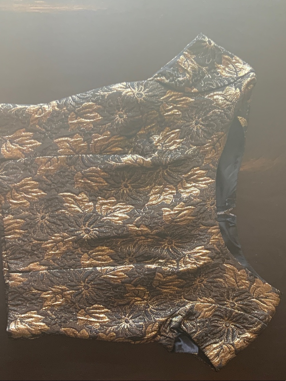 Metallic Gold and Black Floral Brocade Women's Top cropped- Vintage